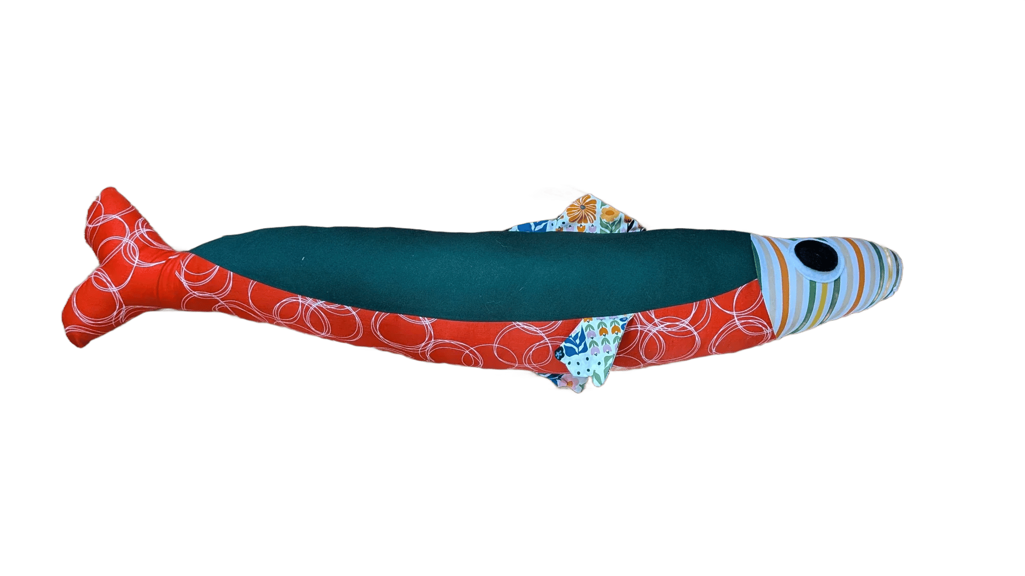 3 foot long orange and green plush fish