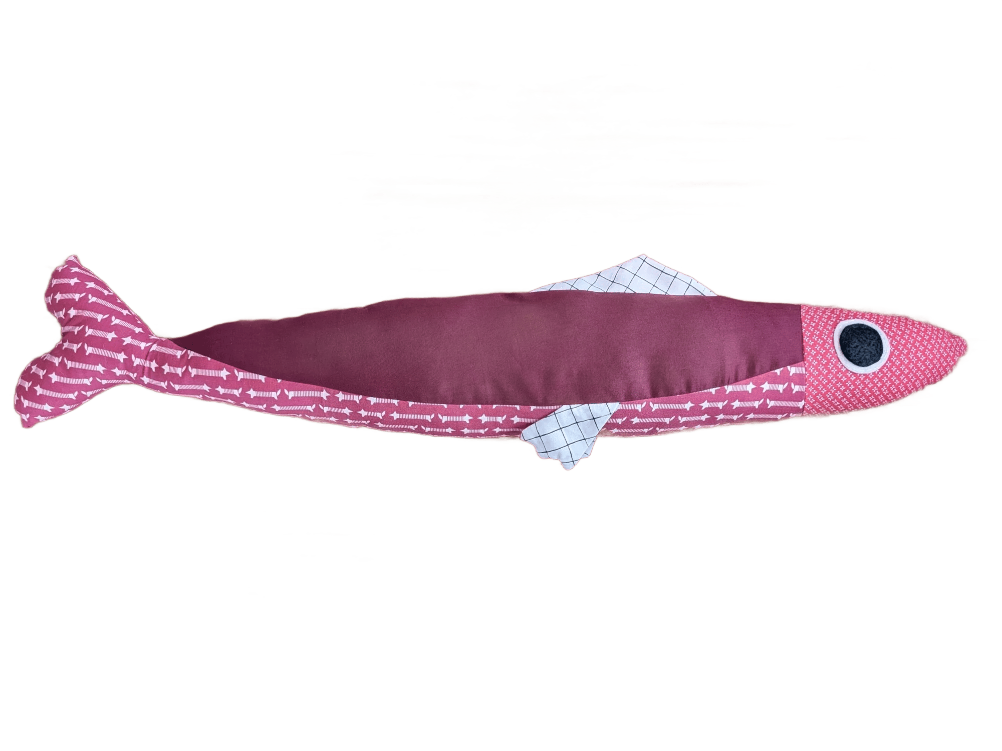 3 foot long dark red plush fish