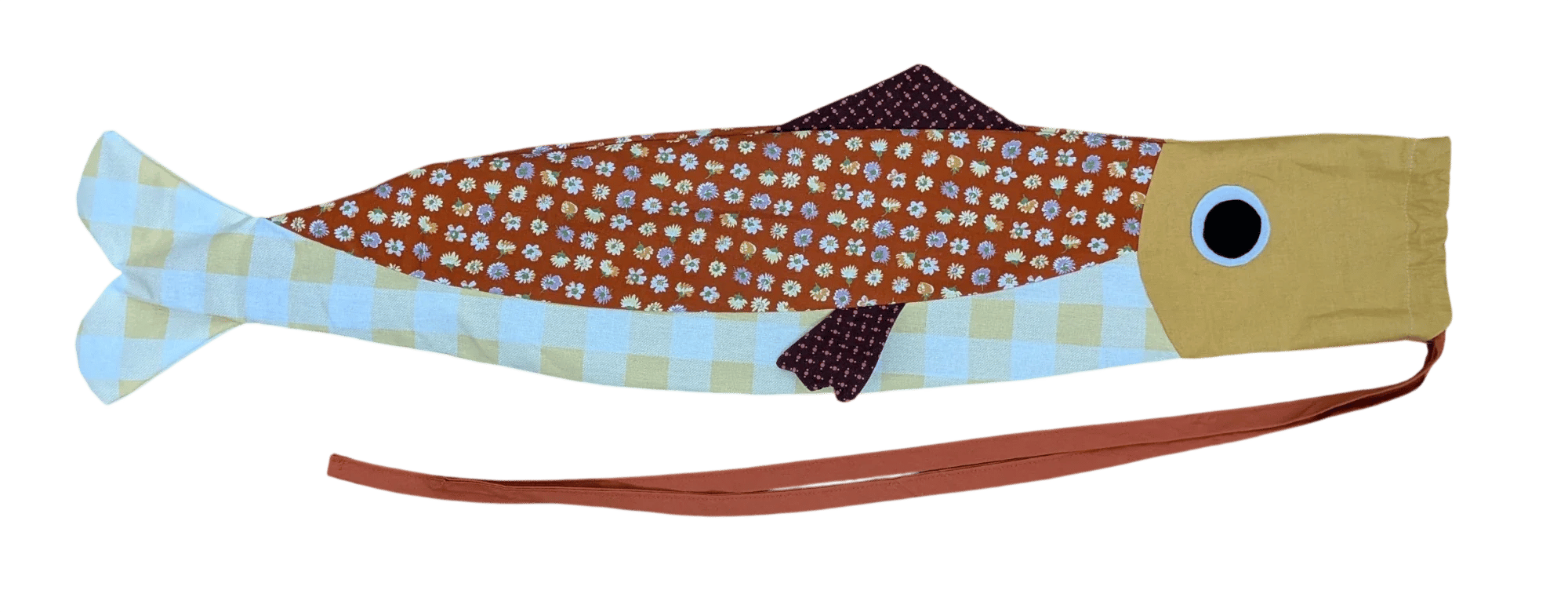 3 foot long orange yellow and brown drawstring sardine bag