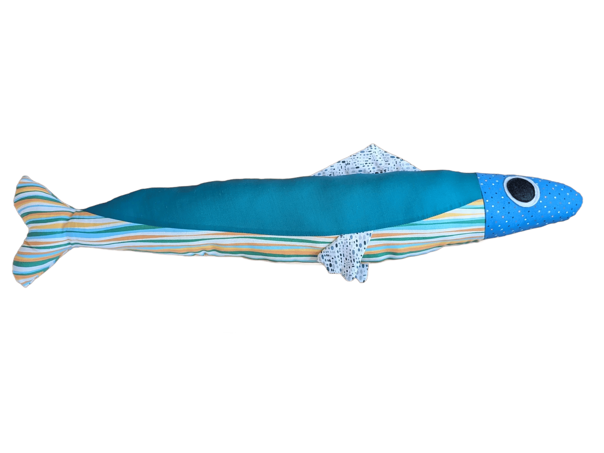 3 foot long blue and striped plush fish