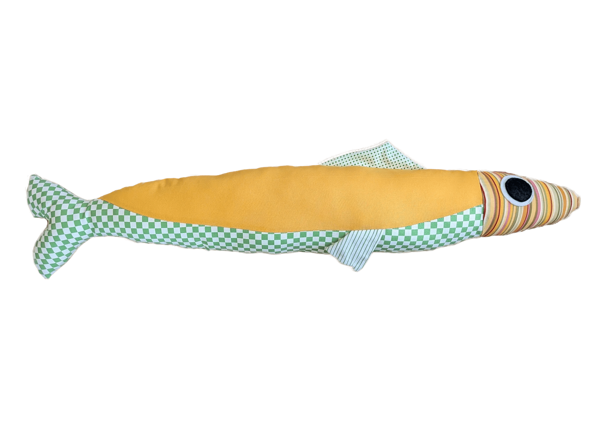 3 foot long yellow and green plush sardine
