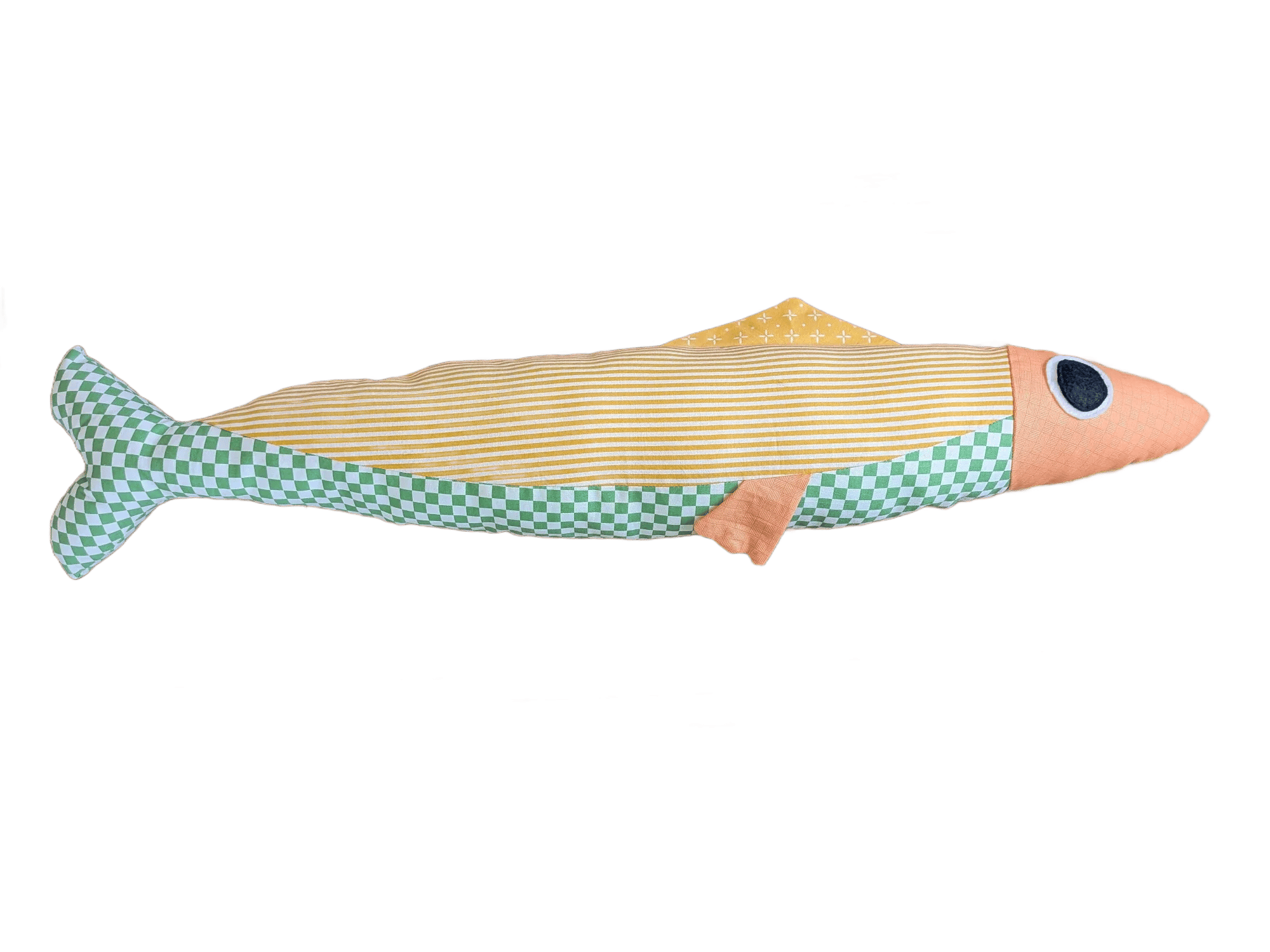 3 foot long yellow and green plush sardine