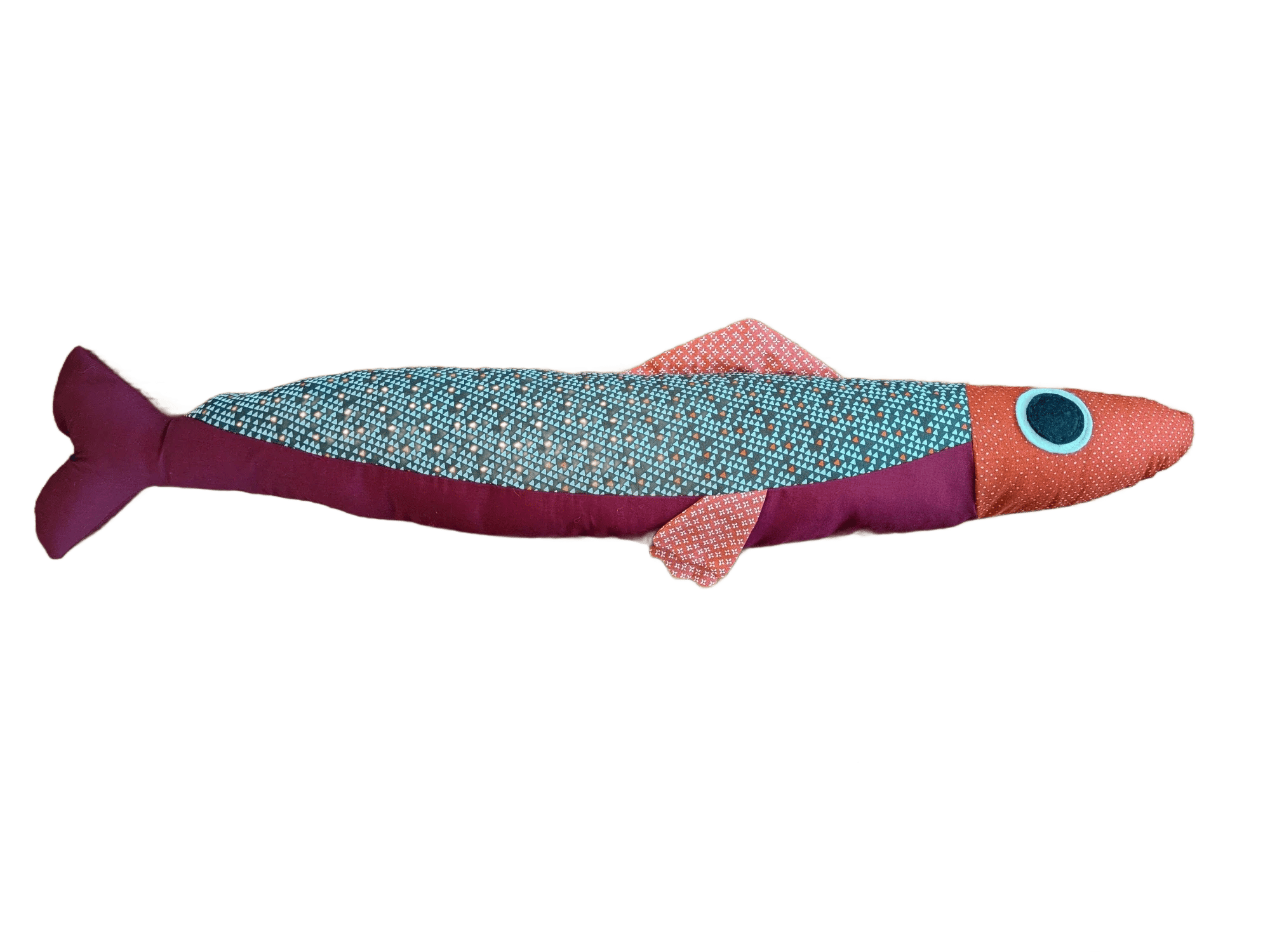 3 foot long dark red plush fish