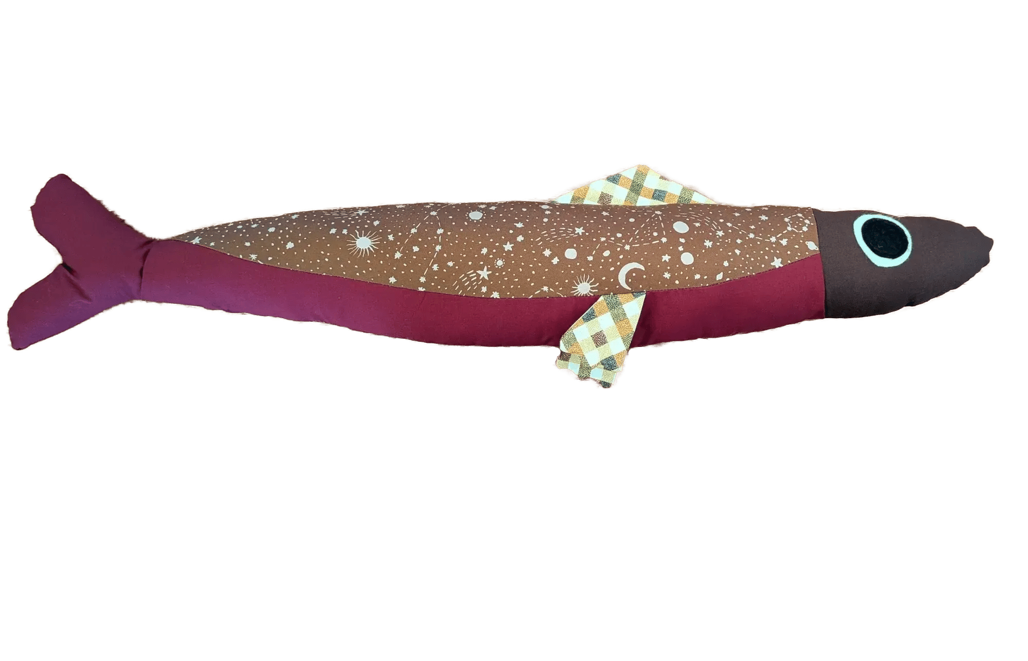 3 foot long red and brown plush sardine