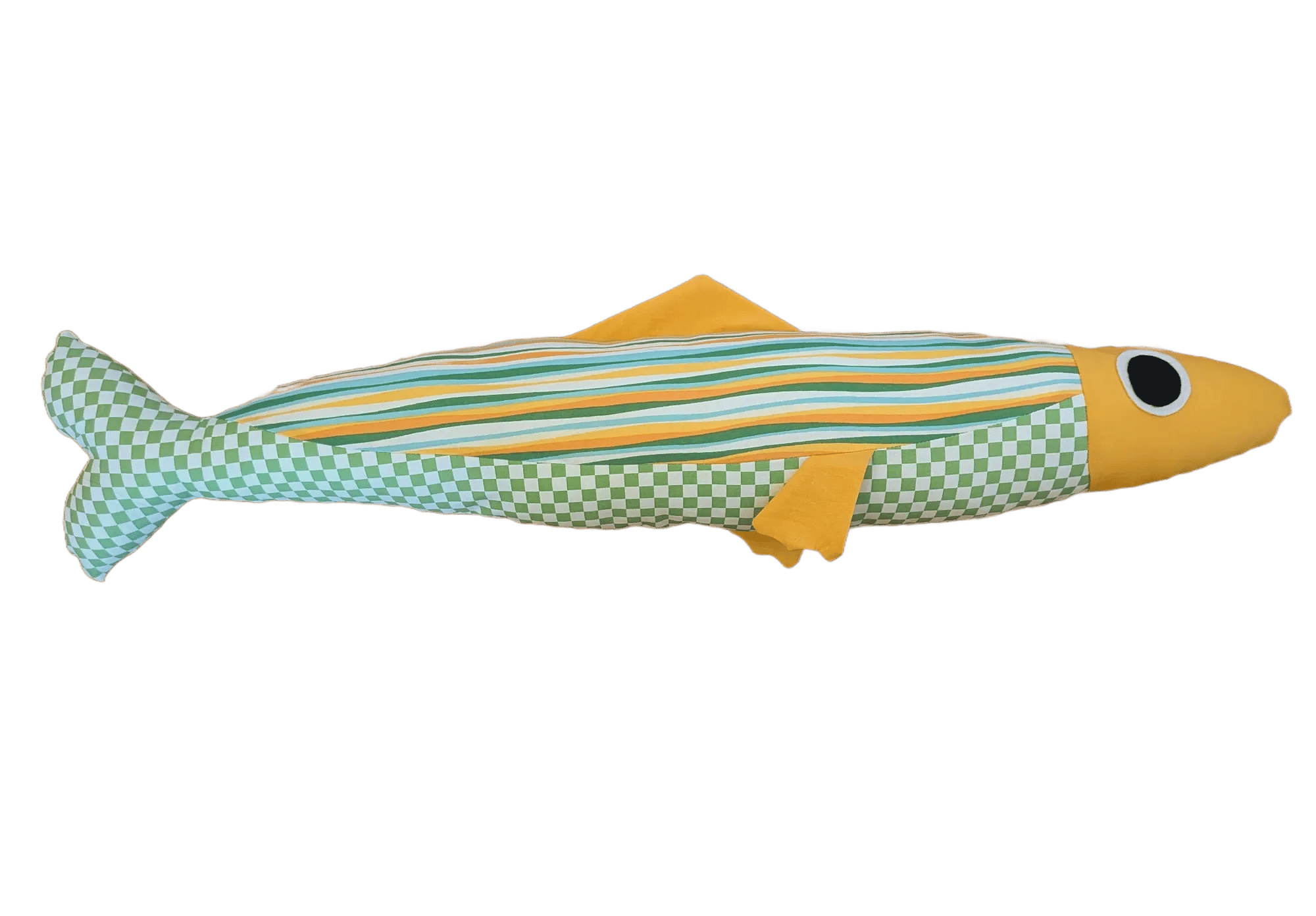 3 foot long yellow and green plush sardine