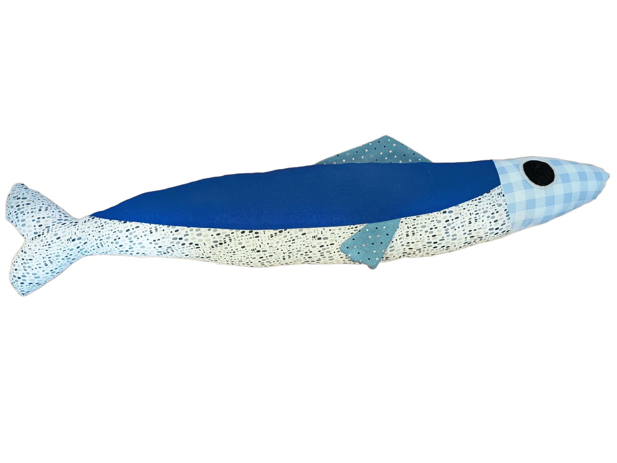 3 foot long blue and white plush sardine