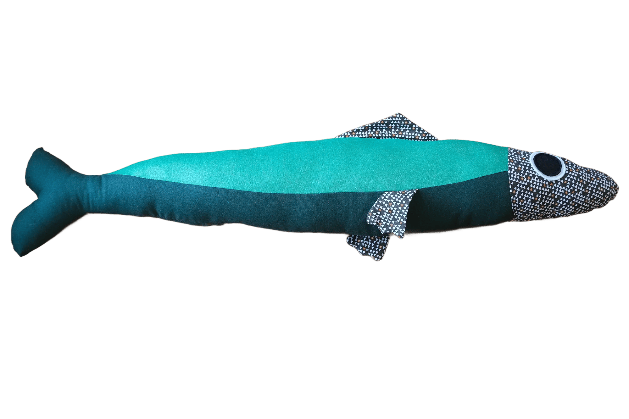 3 foot long dark green plush fish