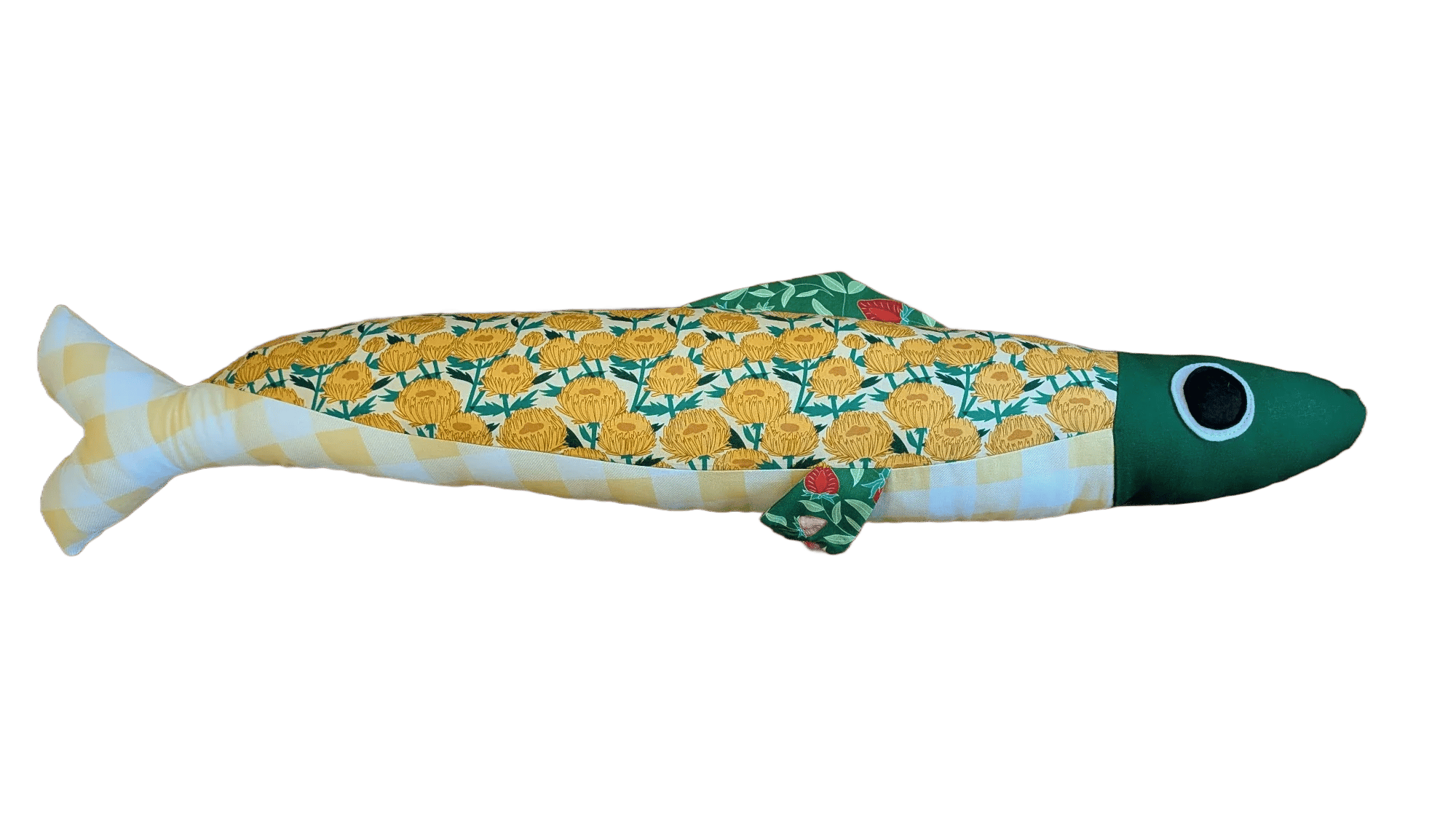 3 foot long yellow floral plush fish