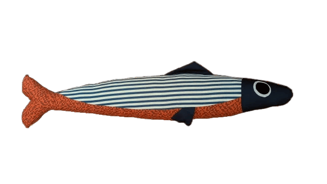 3 foot long blue and red plush fish