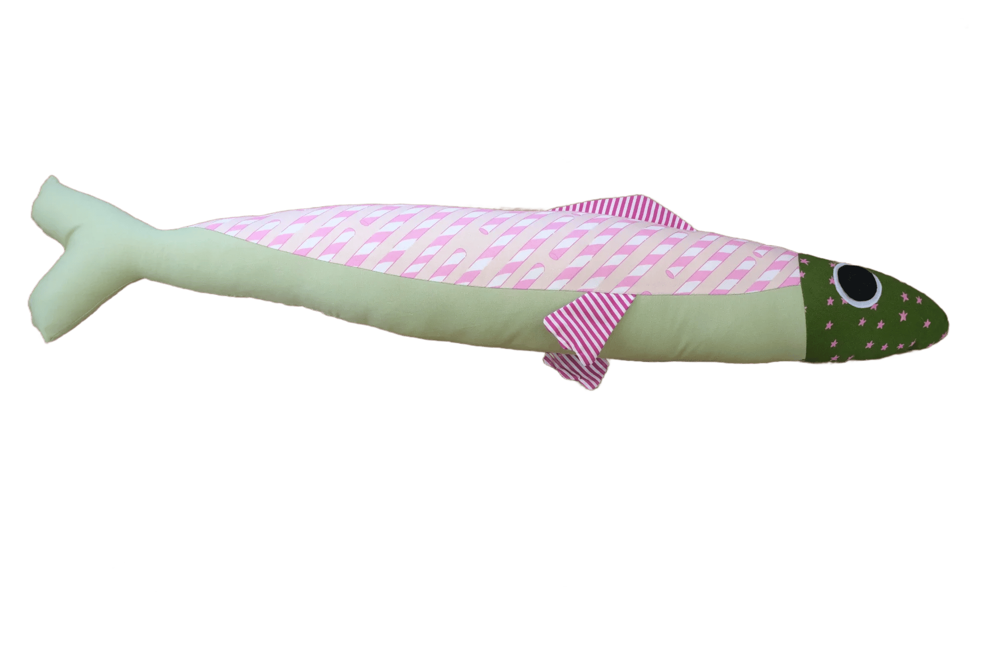 3 foot long pink and green plush fish