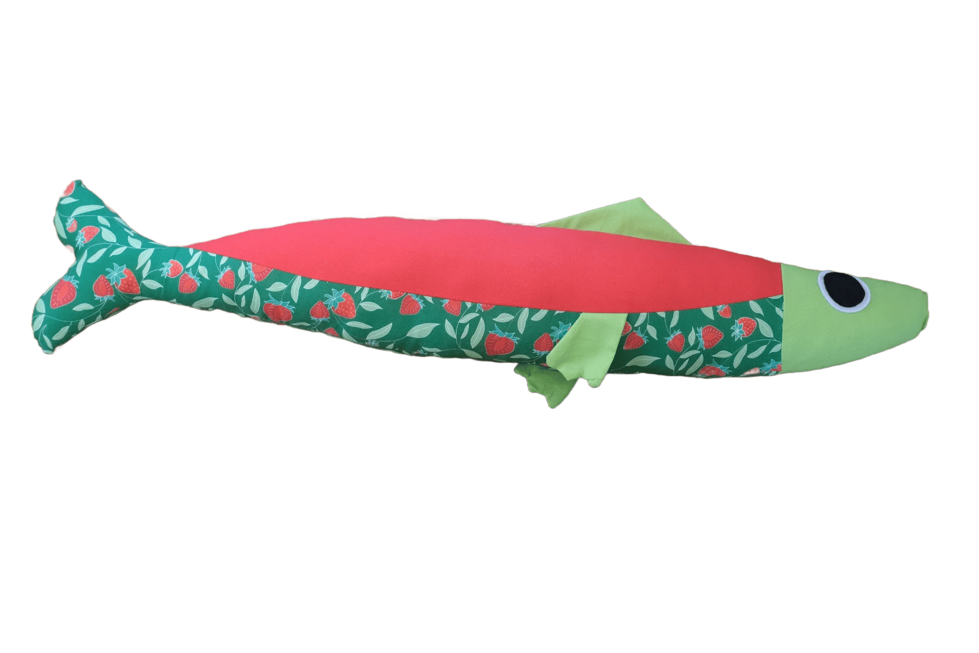 3 foot long red and green strawberry plush fish