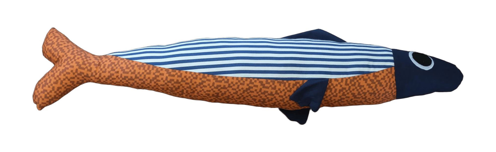 3 foot long blue and red plush fish