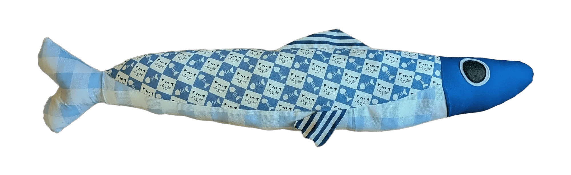 3 foot long blue fish and cat pattern plush fish